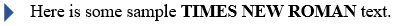 Times New Roman font sample text display