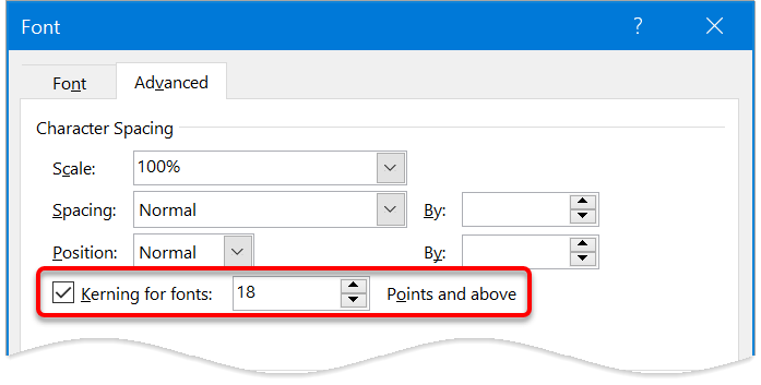 Character spacing and advanced typography settings in Microsoft Word