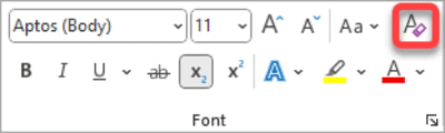 Click the Clear All Formatting icon to reset the text formatting in Word