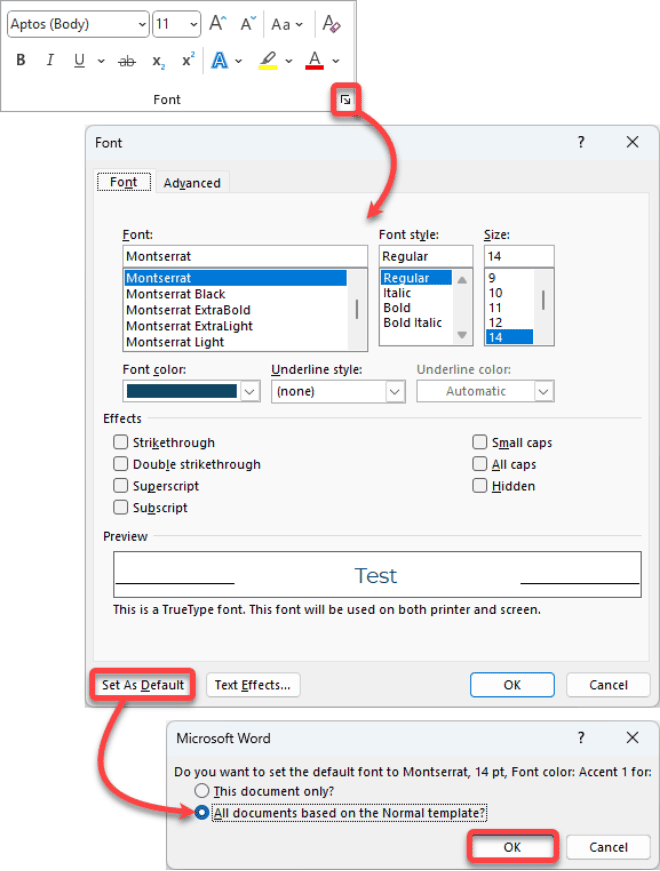 How to save your font preferences as the new default  in Word