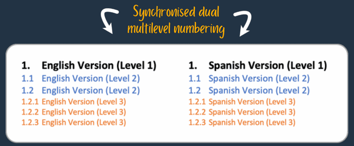Synchronised dual multilevel numbering