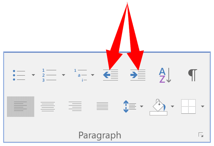 Word paragraph spacing and indent controls in toolbar