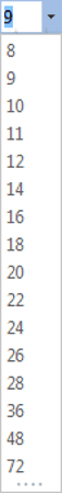 Font size dropdown menu showing point size options in Word