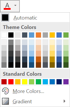 Font color palette in Word showing available text colors