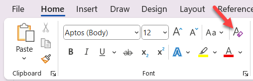 Word icon to clear all font and paragraph formatting