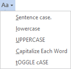 Change case dropdown menu in Word showing case options