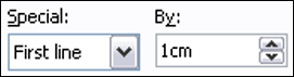 First line indent settings in Word paragraph dialog
