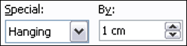 Hanging indent settings in Word paragraph dialog box