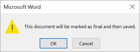 Mark as Final confirmation dialog in Microsoft Word