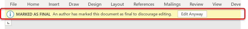 Edit Anyway button in Word document marked as final