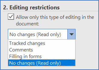 Editing restrictions dropdown menu options