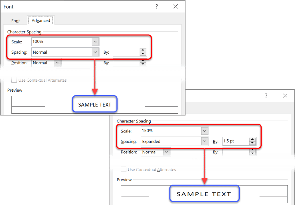 Font point size adjustment in Microsoft Word typography settings