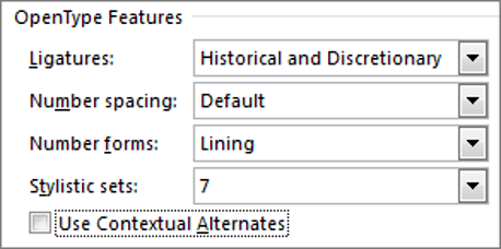 Drop-down list of text effect styles in Microsoft Word
