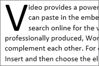 Example of drop cap applied to paragraph in Microsoft Word