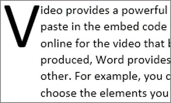 Drop cap formatting options in Word for styling first letter